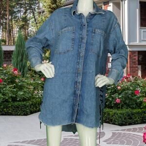 LA Atelier & OS Distressed Denim Lace-Up Shirt M